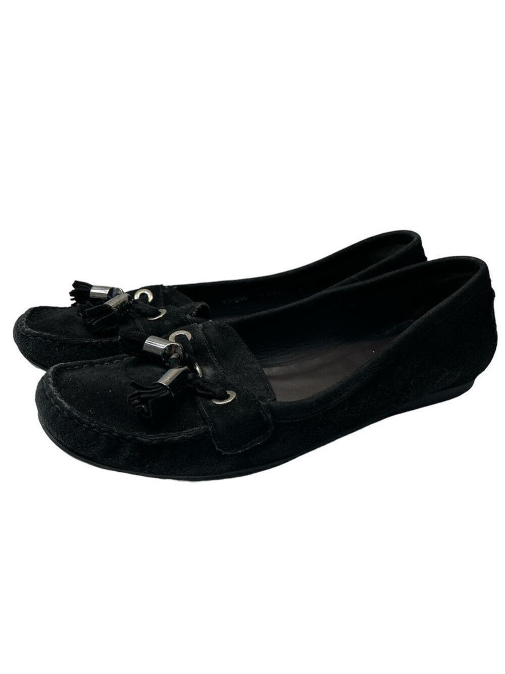 Stuart Weitzman Black Suede Mocarena Moccasin Tassel Loafer Flats, size 9